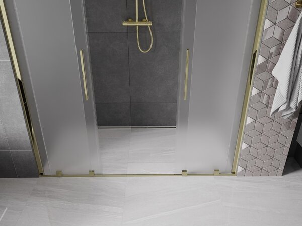 Mexen Velar Duo, posuvné sprchové dvere do otvoru 170 cm, 8mm sklo námraza, zlatá lesklá, 871-170-000-32-50