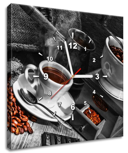 Obraz s hodinami Káva arabica Rozmery: 40 x 40 cm