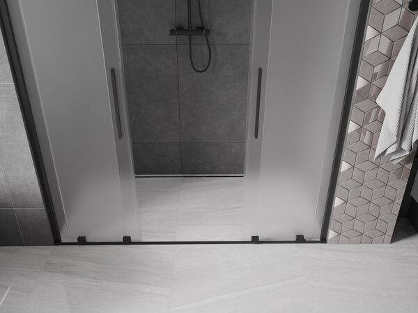 Mexen Velar Duo, posuvné sprchové dvere do otvoru 170 cm, 8mm sklo námraza, čierna matná, 871-170-000-32-70