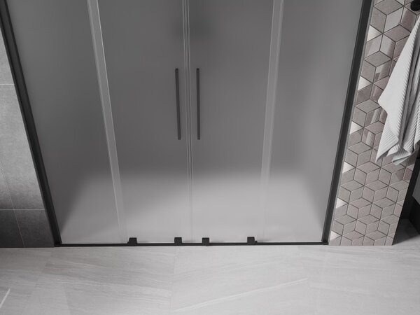 Mexen Velar Duo, posuvné sprchové dvere do otvoru 170 cm, 8mm sklo námraza, čierna matná, 871-170-000-32-70