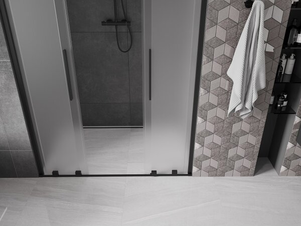 Mexen Velar Duo, posuvné sprchové dvere do otvoru 140 cm, 8mm sklo námraza, čierna matná, 871-140-000-32-70
