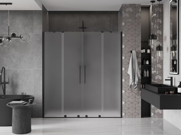 Mexen Velar Duo, posuvné sprchové dvere do otvoru 170 cm, 8mm sklo námraza, čierna matná, 871-170-000-32-70