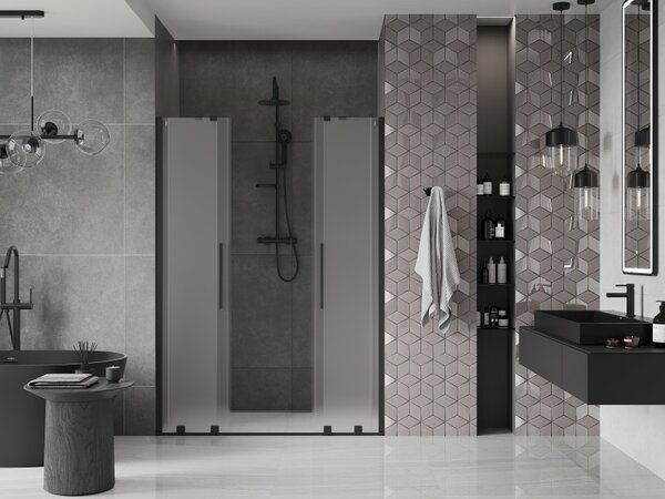 Mexen Velar Duo, posuvné sprchové dvere do otvoru 140 cm, 8mm sklo námraza, čierna matná, 871-140-000-32-70