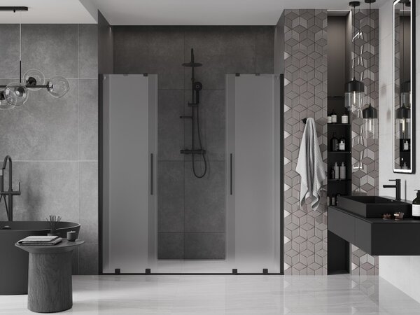 Mexen Velar Duo, posuvné sprchové dvere do otvoru 170 cm, 8mm sklo námraza, čierna matná, 871-170-000-32-70