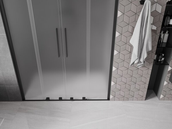 Mexen Velar Duo, posuvné sprchové dvere do otvoru 140 cm, 8mm sklo námraza, čierna matná, 871-140-000-32-70