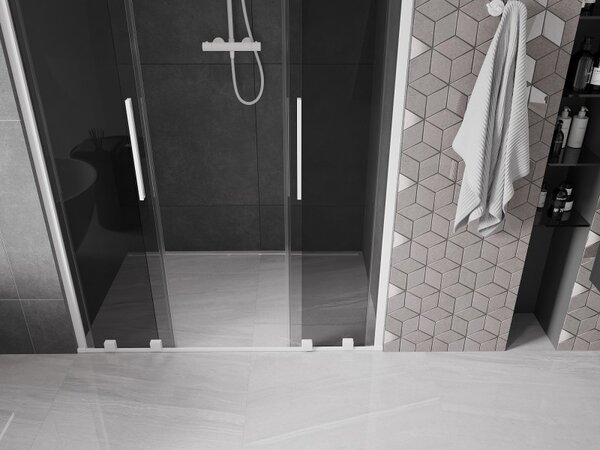 Mexen Velar Duo, posuvné sprchové dvere do otvoru 140 cm, 8mm šedé sklo, biela matná, 871-140-000-42-20