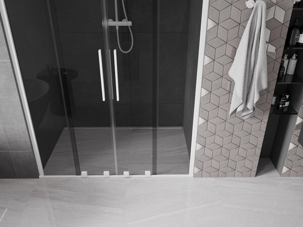Mexen Velar Duo, posuvné sprchové dvere do otvoru 140 cm, 8mm šedé sklo, biela matná, 871-140-000-42-20