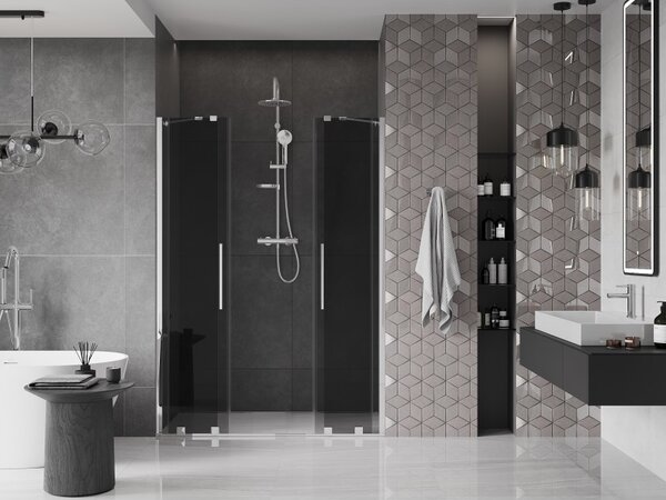 Mexen Velar Duo, posuvné sprchové dvere do otvoru 140 cm, 8mm šedé sklo, chrómová, 871-140-000-42-01