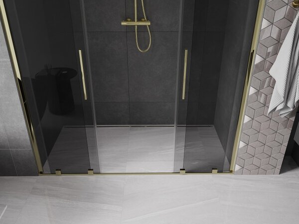 Mexen Velar Duo, posuvné sprchové dvere do otvoru 200 cm, 8mm šedé sklo, zlatá lesklá, 871-200-000-42-50