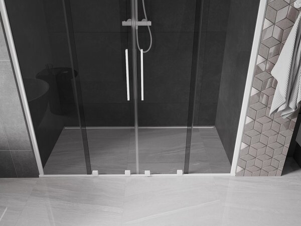 Mexen Velar Duo, posuvné sprchové dvere do otvoru 170 cm, 8mm šedé sklo, biela matná, 871-170-000-42-20