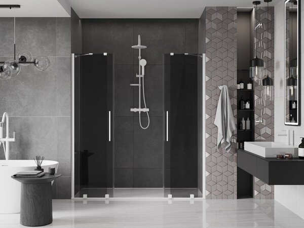 Mexen Velar Duo, posuvné sprchové dvere do otvoru 170 cm, 8mm šedé sklo, biela matná, 871-170-000-42-20