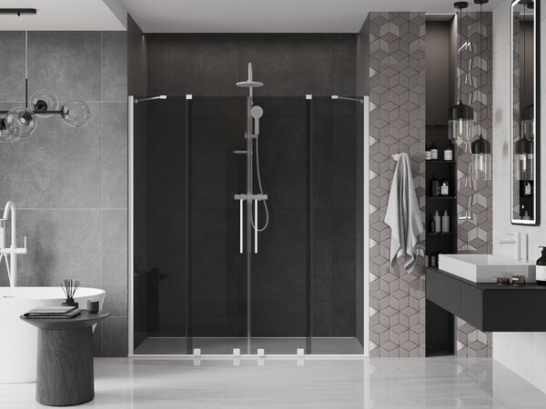 Mexen Velar Duo, posuvné sprchové dvere do otvoru 170 cm, 8mm šedé sklo, biela matná, 871-170-000-42-20