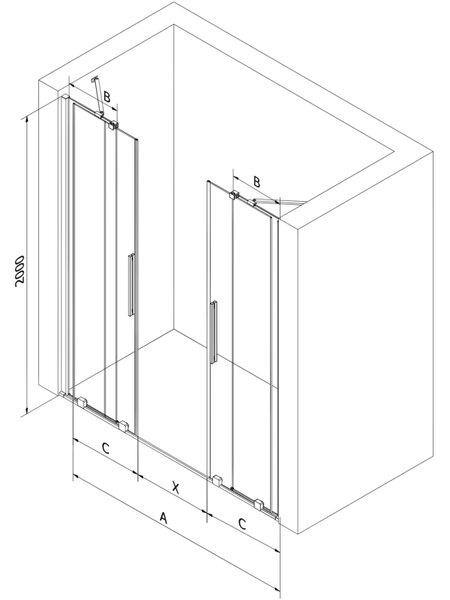 Mexen Velar Duo, posuvné sprchové dvere do otvoru 200 cm, 8mm šedé sklo, zlatá lesklá, 871-200-000-42-50