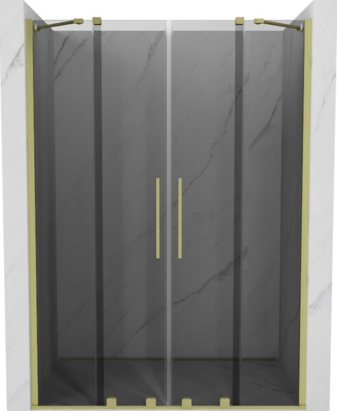 Mexen Velar Duo, posuvné sprchové dvere do otvoru 140 cm, 8mm šedé sklo, zlatá matná, 871-140-000-42-55