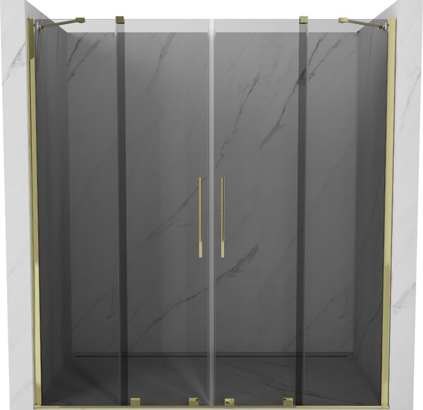 Mexen Velar Duo, posuvné sprchové dvere do otvoru 200 cm, 8mm šedé sklo, zlatá lesklá, 871-200-000-42-50