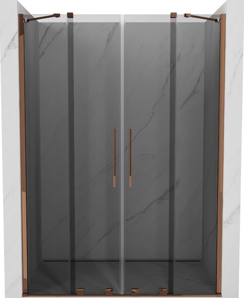 Mexen Velar Duo, posuvné sprchové dvere do otvoru 140 cm, 8mm šedé sklo, ružové zlato, 871-140-000-42-60