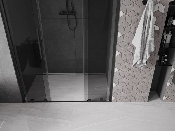 Mexen Velar Duo, posuvné sprchové dvere do otvoru 140 cm, 8mm šedé sklo, čierna matná, 871-140-000-42-70