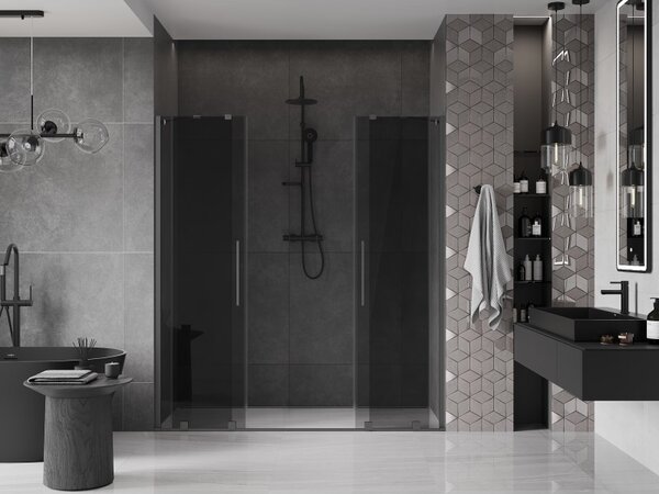 Mexen Velar Duo, posuvné sprchové dvere do otvoru 170 cm, 8mm šedé sklo, brúsený grafit, 871-170-000-42-95