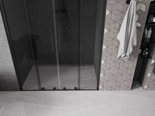 Mexen Velar Duo, posuvné sprchové dvere do otvoru 140 cm, 8mm šedé sklo, čierna matná, 871-140-000-42-70