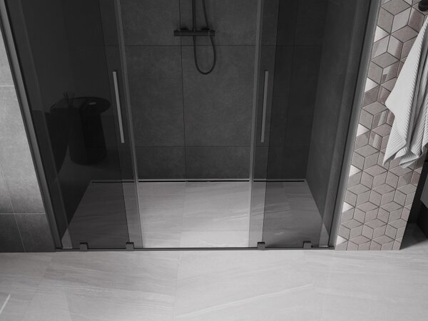 Mexen Velar Duo, posuvné sprchové dvere do otvoru 170 cm, 8mm šedé sklo, brúsený grafit, 871-170-000-42-95