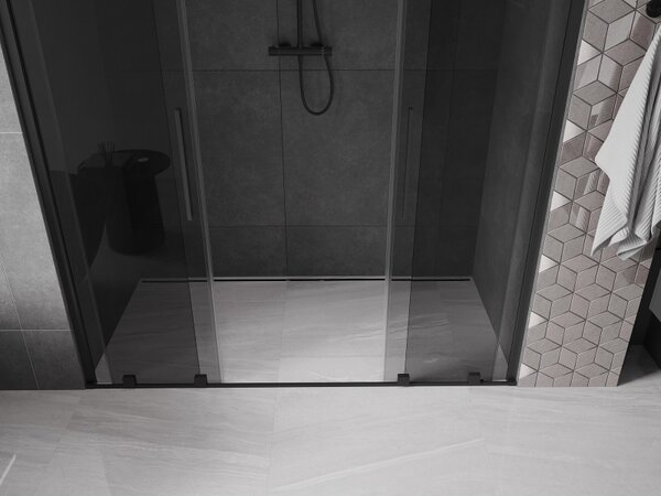 Mexen Velar Duo, posuvné sprchové dvere do otvoru 170 cm, 8mm šedé sklo, čierna matná, 871-170-000-42-70