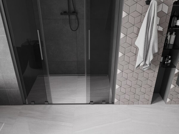 Mexen Velar Duo, posuvné sprchové dvere do otvoru 140 cm, 8mm šedé sklo, brúsený grafit, 871-140-000-42-95