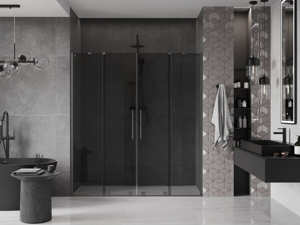 Mexen Velar Duo, posuvné sprchové dvere do otvoru 170 cm, 8mm šedé sklo, brúsený grafit, 871-170-000-42-95