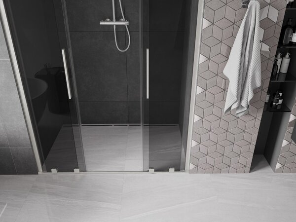Mexen Velar Duo, posuvné sprchové dvere do otvoru 140 cm, 8mm šedé sklo, brúsená oceľ, 871-140-000-42-97