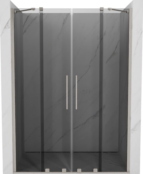 Mexen Velar Duo, posuvné sprchové dvere do otvoru 140 cm, 8mm šedé sklo, brúsená oceľ, 871-140-000-42-97