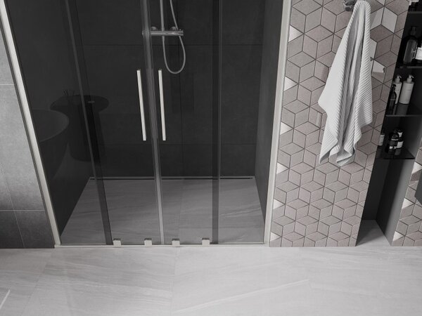Mexen Velar Duo, posuvné sprchové dvere do otvoru 140 cm, 8mm šedé sklo, brúsená oceľ, 871-140-000-42-97