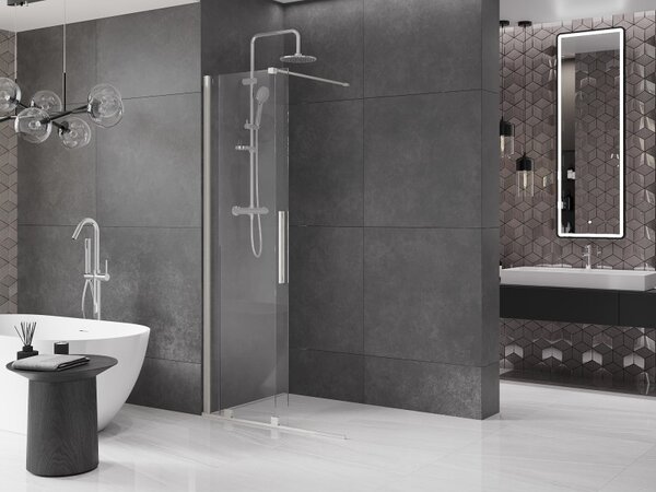Mexen Velar, sprchová zástena s posuvnými dverami Walk-in 70 x 200 cm, 8mm číre sklo, brúsená oceľ, 871-070-000-03-97