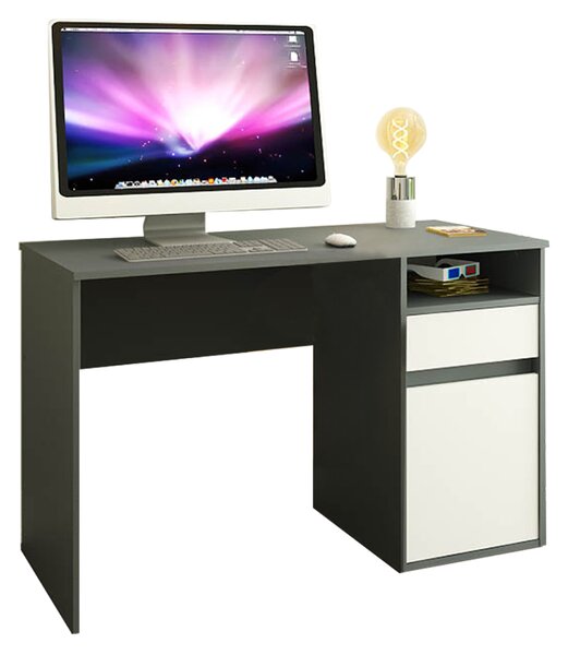 KONDELA PC stôl, grafit/biela, BILI NEW