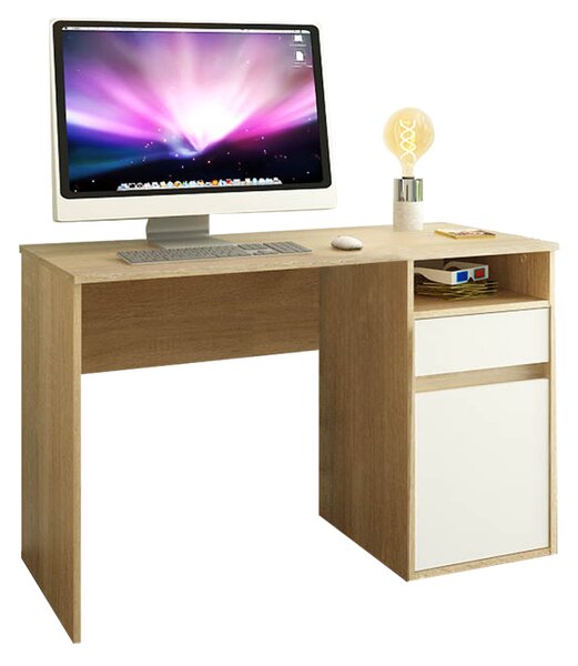 KONDELA PC stôl, dub sonoma/biela, BILI NEW