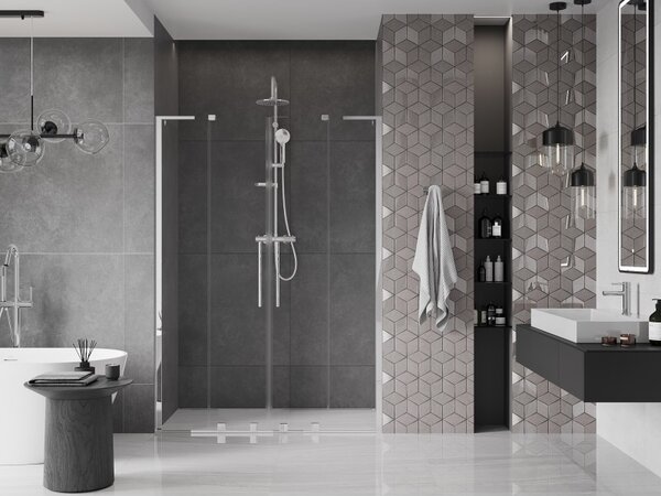 Mexen Velar L Duo, posuvné sprchové dvere do otvoru 150 cm, 8mm číre sklo, chrómová, 871-150-003-02-01