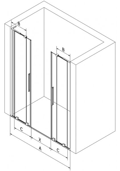 Mexen Velar L Duo, posuvné sprchové dvere do otvoru 140 cm, 8mm šedé sklo, chrómová, 871-140-003-42-01