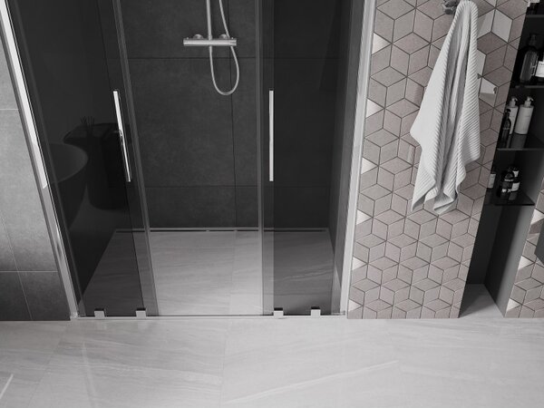 Mexen Velar L Duo, posuvné sprchové dvere do otvoru 140 cm, 8mm šedé sklo, chrómová, 871-140-003-42-01