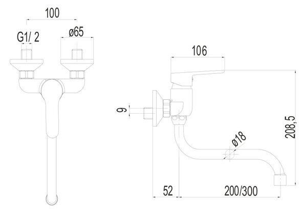 Mereo Mereo, Drezová nástenná batéria, Zuna, s ramienkom rúrkovým ø 18 mm - 200 mm, chróm, MER-CB30101Z