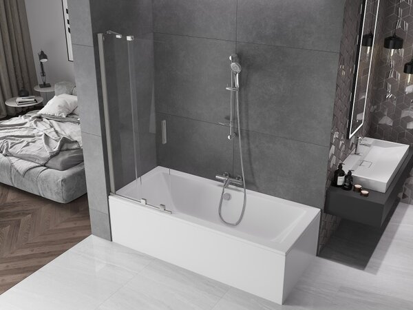 Mexen Velar, 2-krídlová posuvná vaňová zástena 70 x 150 cm, 8mm číre sklo, brúsená oceľ, 896-070-000-01-97