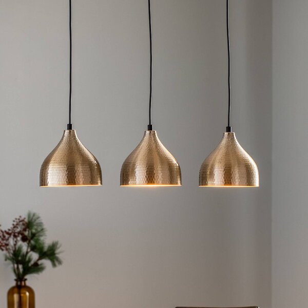 Závesné svietidlo Tattoo 6212 3-light linear gold, Hnedá / staromosadz, Obývacia izba / jedáleň, kov, Marocký, Závesné svietidlo