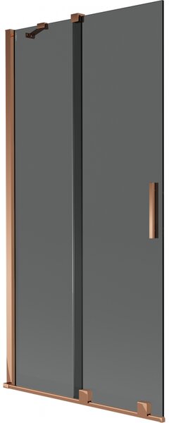 Mexen Velar, 2-krídlová posuvná vaňová zástena 90 x 150 cm, 8mm šedé sklo, ružové zlato, 896-090-000-41-60
