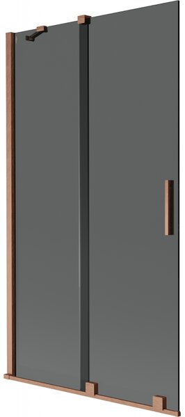 Mexen Velar, 2-krídlová posuvná vaňová zástena 100 x 150 cm, 8mm šedé sklo, medená matná, 896-100-000-41-65