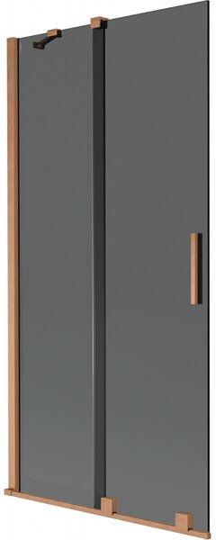 Mexen Velar, 2-krídlová posuvná vaňová zástena 90 x 150 cm, 8mm šedé sklo, medená matná, 896-090-000-41-65