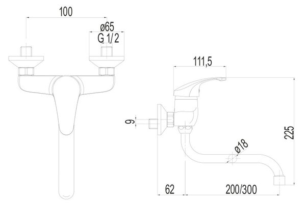 Mereo Mereo, Drezová nástenná batéria, Sonáta, s ramienkom rúrkovým ø 18 mm - 300 mm, chróm, MER-CB301A06N