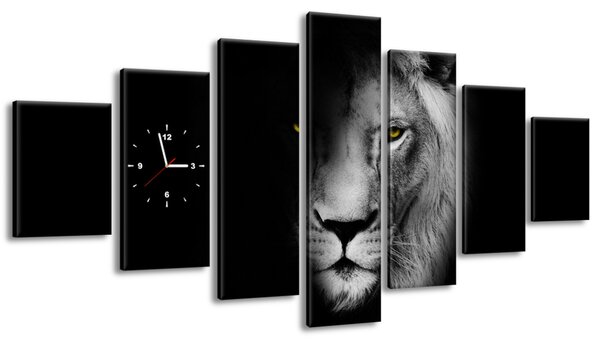 Obraz s hodinami Lev v tieni - 7 dielny Rozmery: 210 x 100 cm