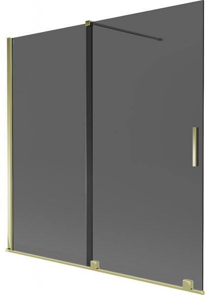 Mexen Velar, 2-krídlová posuvná vaňová zástena 160 x 150 cm, 8mm šedé sklo, zlatá lesklá, 896-160-000-41-50