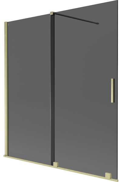 Mexen Velar, 2-krídlová posuvná vaňová zástena 150 x 150 cm, 8mm šedé sklo, zlatá matná, 896-150-000-41-55