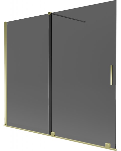 Mexen Velar, 2-krídlová posuvná vaňová zástena 180 x 150 cm, 8mm šedé sklo, zlatá lesklá, 896-180-000-41-50
