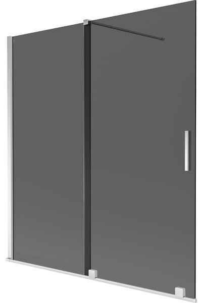Mexen Velar, 2-krídlová posuvná vaňová zástena 150 x 150 cm, 8mm šedé sklo, chrómová, 896-150-000-41-01