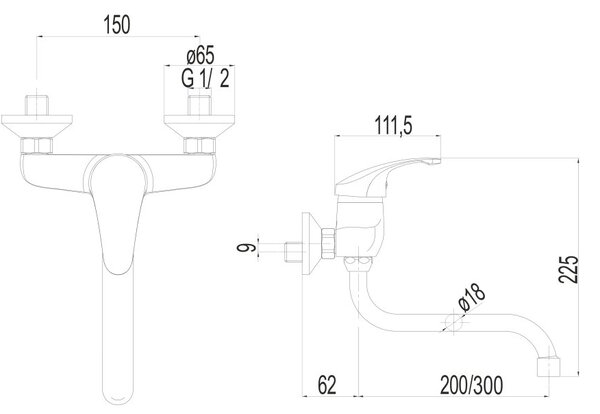 Mereo Mereo, Drezová nástenná batéria, Sonáta, s ramienkom rúrkovým ø 18 mm - 300 mm, chróm, MER-CB30106N