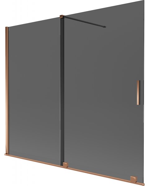 Mexen Velar, 2-krídlová posuvná vaňová zástena 180 x 150 cm, 8mm šedé sklo, ružové zlato, 896-180-000-41-60